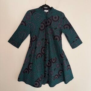 Zuri Kenya Zodiac Pattern‎ swing dress cotton XS button long sleeve artsy boho